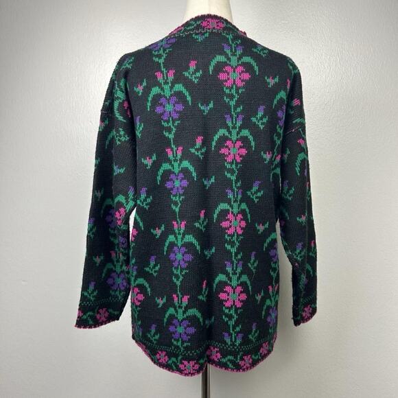 Vintage Justin Allen Floral Knit Sweater Size M Mock Neck Cottage Boho Eclectic - Picture 4 of 7
